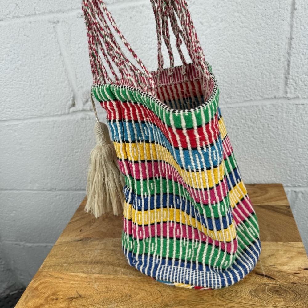 Nannacay Multicolor Handwoven Bucket Bag – Boho Artisan Straw Shoulder Bag